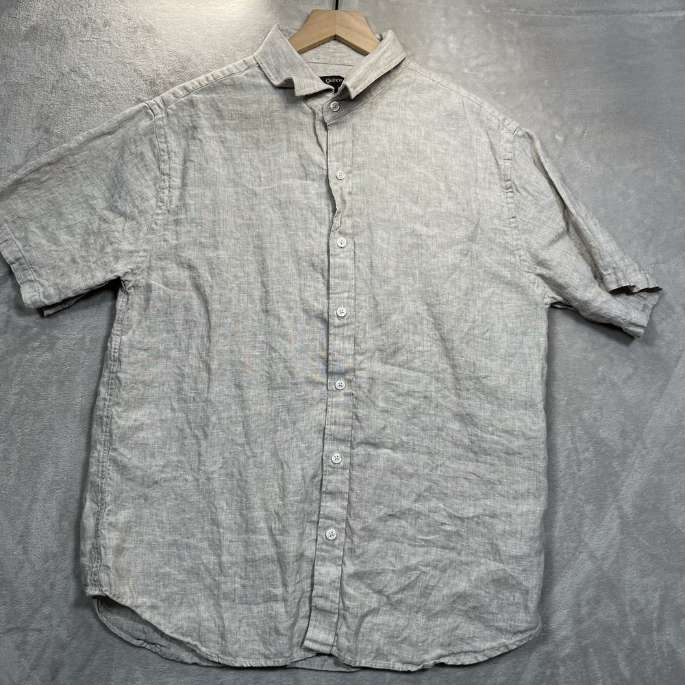 Quince Men's Large 100% Linen Shirt Beige Short Sleeve Button Up